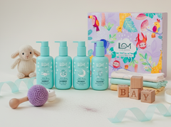 Love Momma’s 4 Bottles + Napkins Gift Hamper (Baby Shampoo, Hair Oil, Body Butter, Wash)