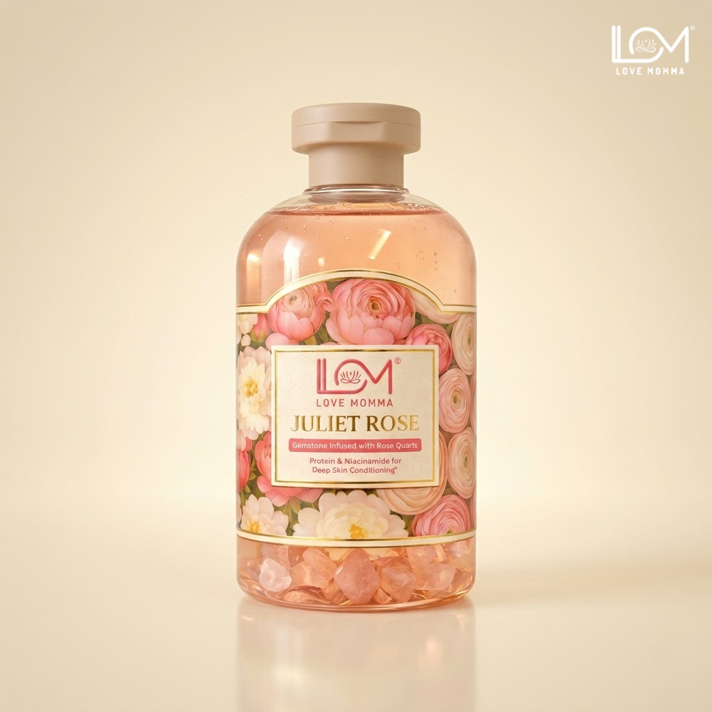Love Momma Juliet Rose Shower Gel – Rose Quartz Infused | Niacinamide & Protein Body Wash for Deep Skin Conditioning