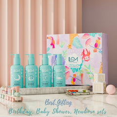 Love Momma’s 4 Bottles + Napkins Gift Hamper (Baby Shampoo, Hair Oil, Body Butter, Wash)