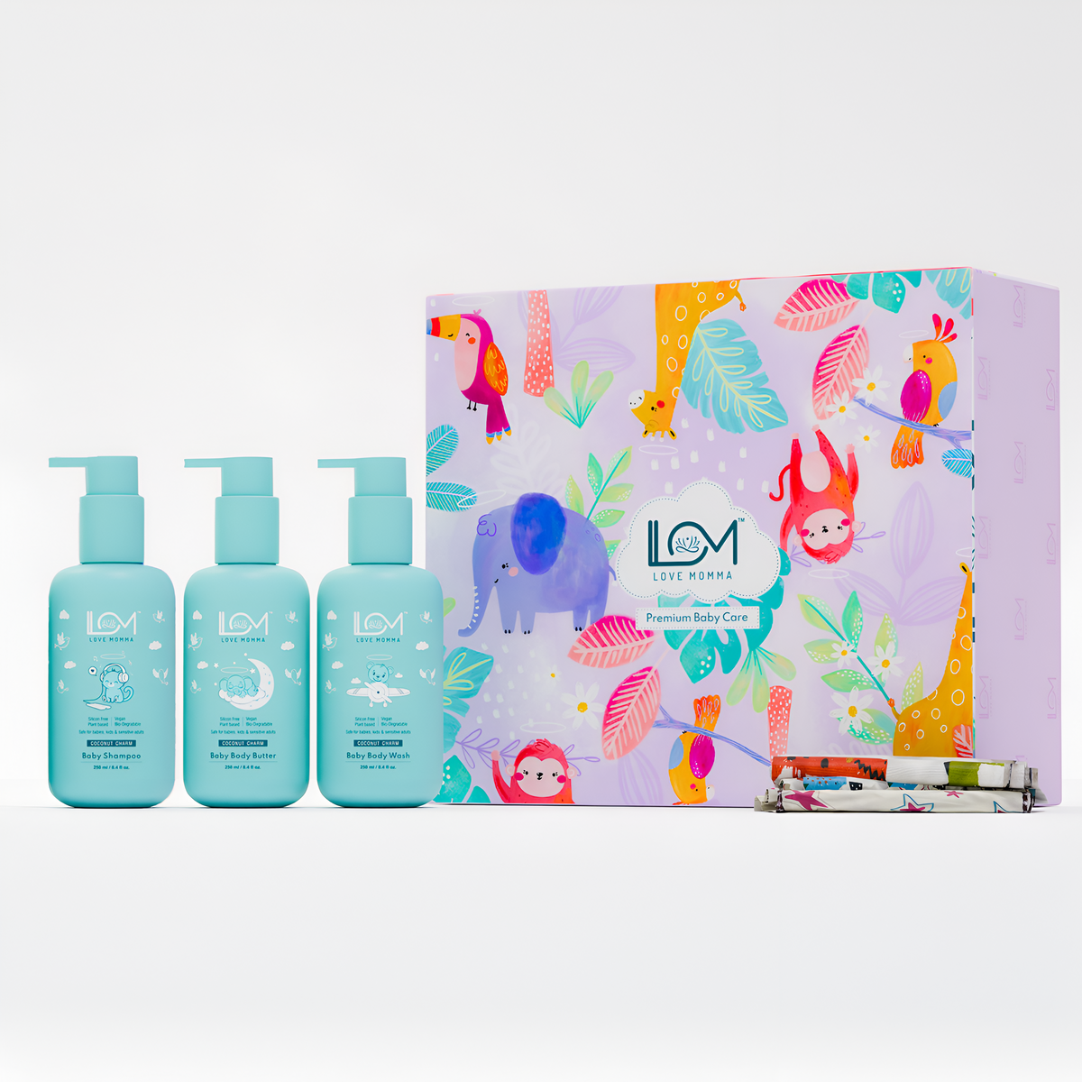 Love Momma’s 3 Bottles + Napkins Gift Hamper (Baby Shampoo, Body Butter, Wash)